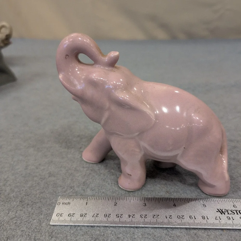 Vintage Pink Ceramic Elephant Figurine Trunk Up Good Luck Glossy Pottery Decor - Picture 3 of 4